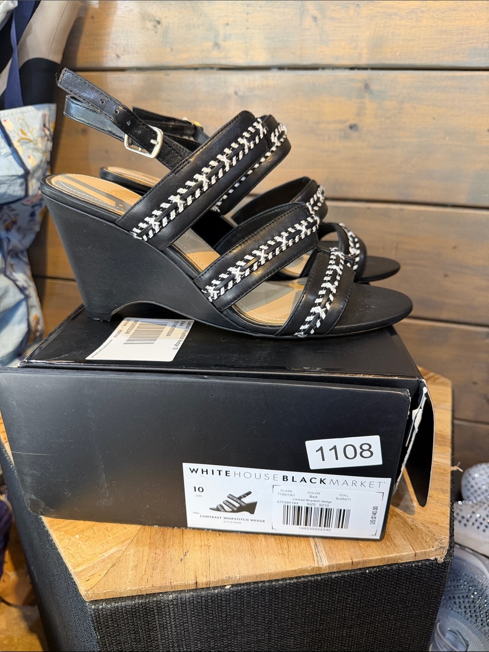 White House Black Market Black Braided Strap Wedge Sandals